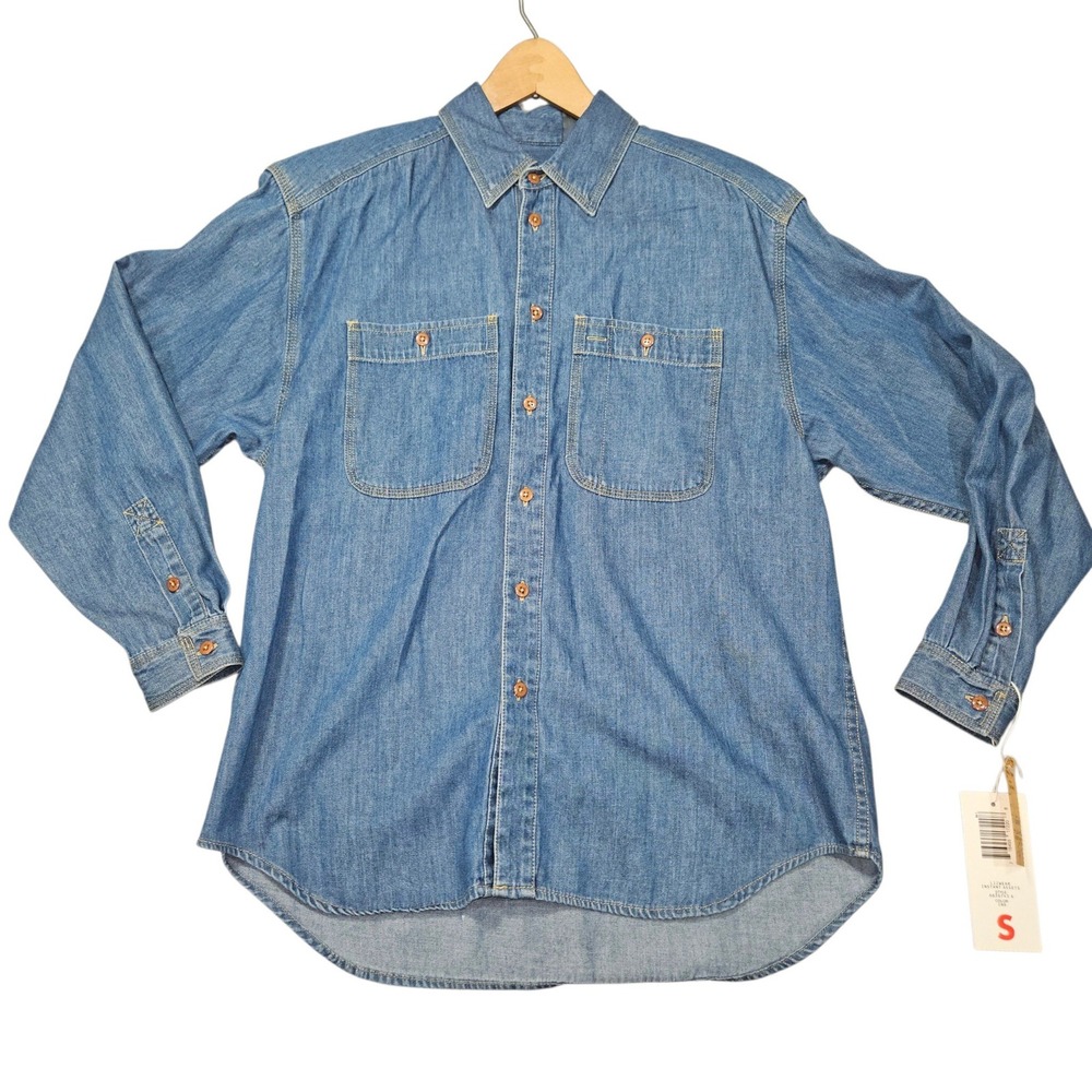 VTG 90s Lizwear Instant Assets Denim Button Down Shirt Blue Sz S Petite NWT